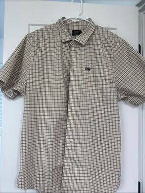 Kimes Ranch Beige Plaid Short-Sleeve Button-Down Shirt